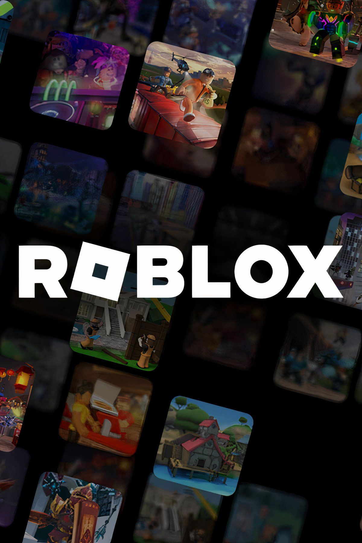 A poster for the video game 'ROBLOX'm showing various games.